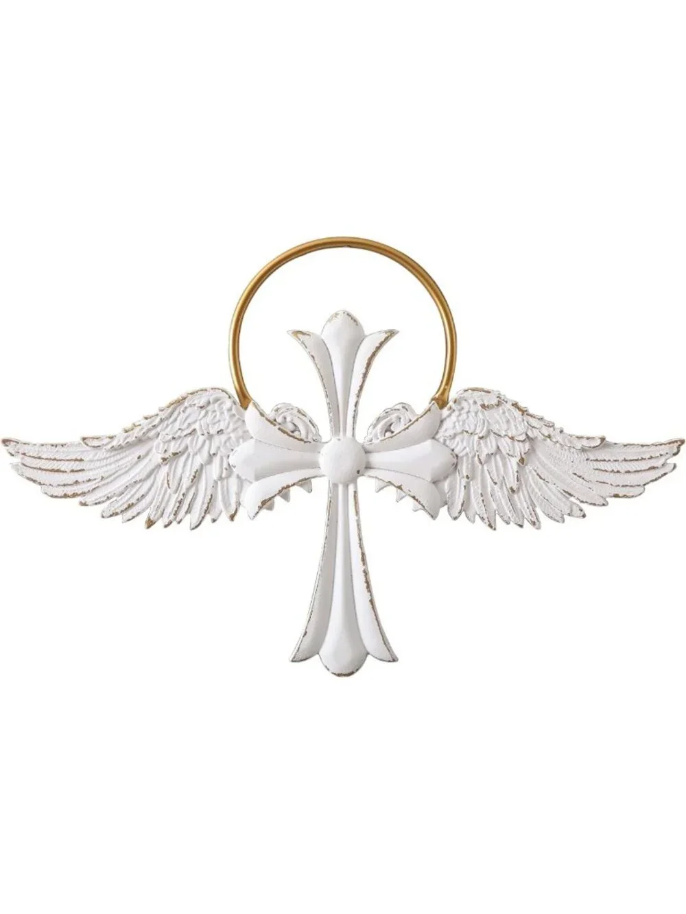 Rustic Farmhouse Angel Wings Wall Decor - Distressed Wood Cross Art for Home